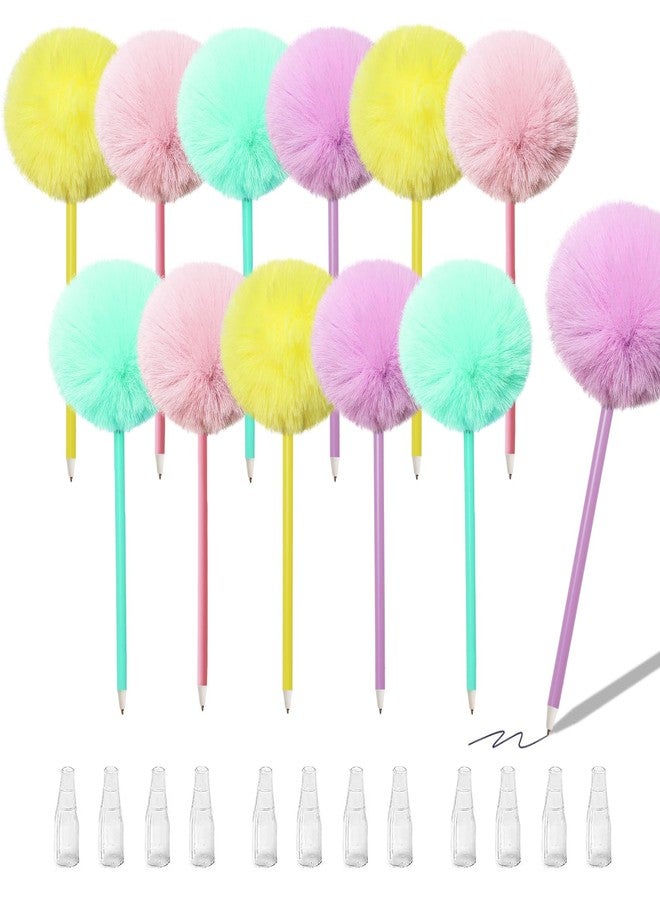 SBYURE 12 Pack Pom Pom Ballpoint Pen Colorful Fluffy Ball Pen Cute Fluffy Pen Pom Pom Pens for Girls Party Supplies,Gift Pen Cute Stationery and Office Supplies - Image 1