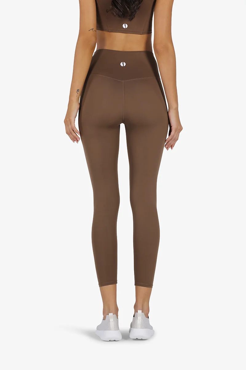 ياسيكو YesEco Women’s Brown Sports Leggings – High-Waist, Stretchable & Moisture-Wicking Activewear Pants – Sustainable Recycled Nylon for Yoga, Gym, Running, Pilates & Hiking
