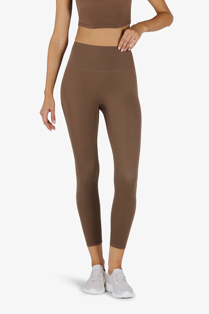YesEco YesEco Women’s Brown Sports Leggings – High-Waist, Stretchable & Moisture-Wicking Activewear Pants – Sustainable Recycled Nylon for Yoga, Gym, Running, Pilates & Hiking