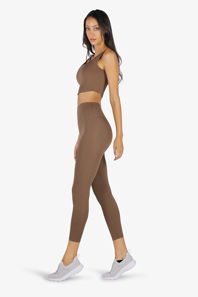 ياسيكو YesEco Women’s Brown Sports Leggings – High-Waist, Stretchable & Moisture-Wicking Activewear Pants – Sustainable Recycled Nylon for Yoga, Gym, Running, Pilates & Hiking