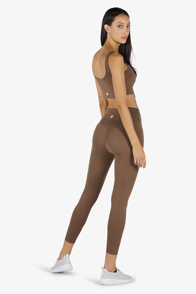 ياسيكو YesEco Women’s Brown Sports Leggings – High-Waist, Stretchable & Moisture-Wicking Activewear Pants – Sustainable Recycled Nylon for Yoga, Gym, Running, Pilates & Hiking