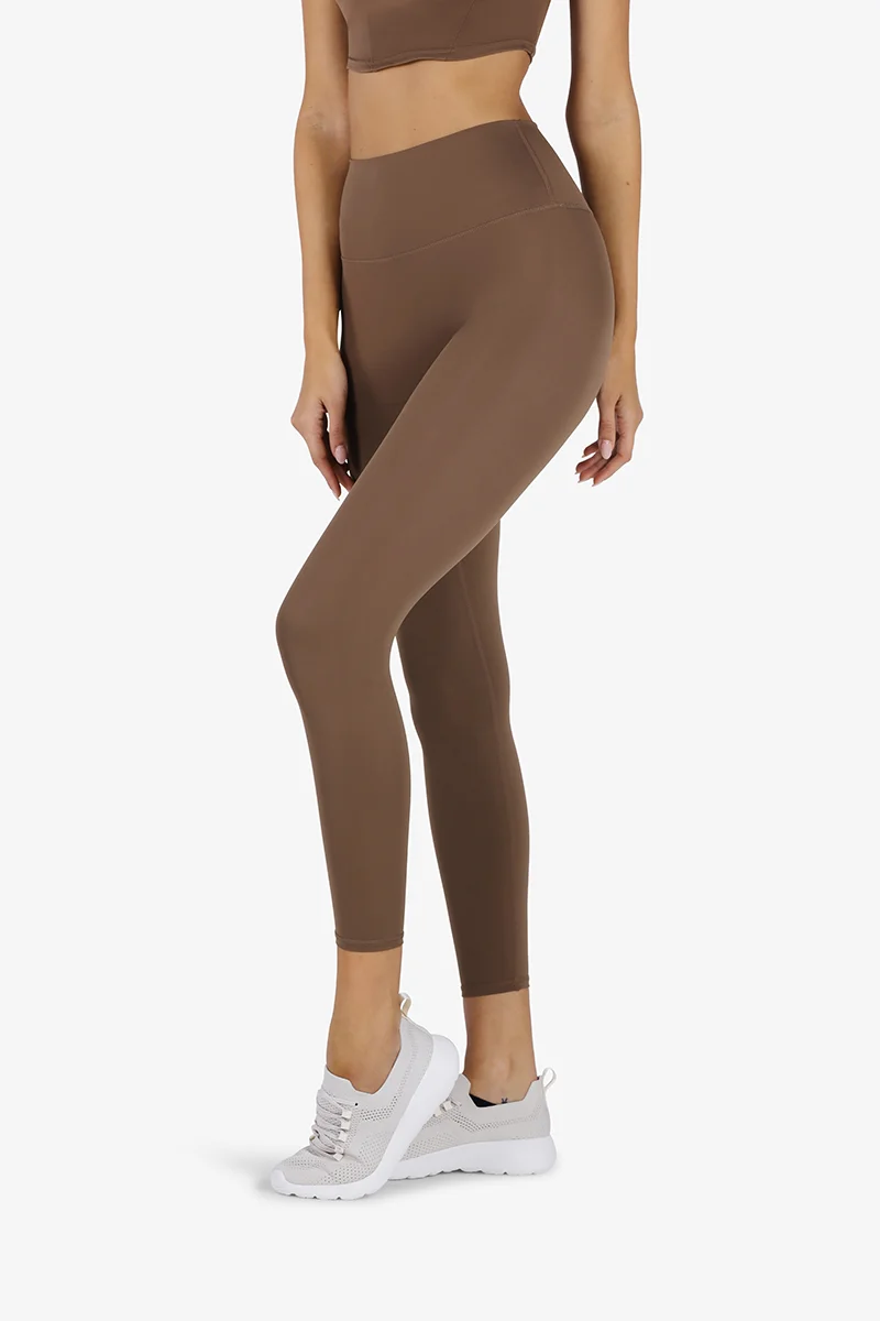 YesEco YesEco Women’s Brown Sports Leggings – High-Waist, Stretchable & Moisture-Wicking Activewear Pants – Sustainable Recycled Nylon for Yoga, Gym, Running, Pilates & Hiking