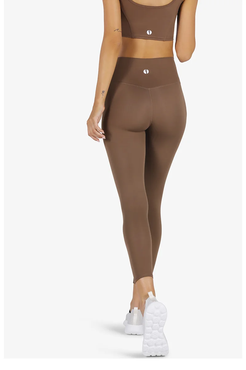 ياسيكو YesEco Women’s Brown Sports Leggings – High-Waist, Stretchable & Moisture-Wicking Activewear Pants – Sustainable Recycled Nylon for Yoga, Gym, Running, Pilates & Hiking