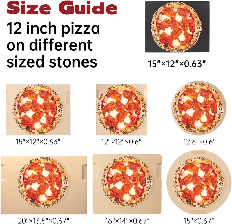 ROCKSHEAT حجر البيتزا، طلاء سيراميكي 15"x12" حجر بيتزا مستطيل للفرن والشواية والشواء، حجر خبز سهل التنظيف مع 4 مقبض مدمج فريد - Image 3