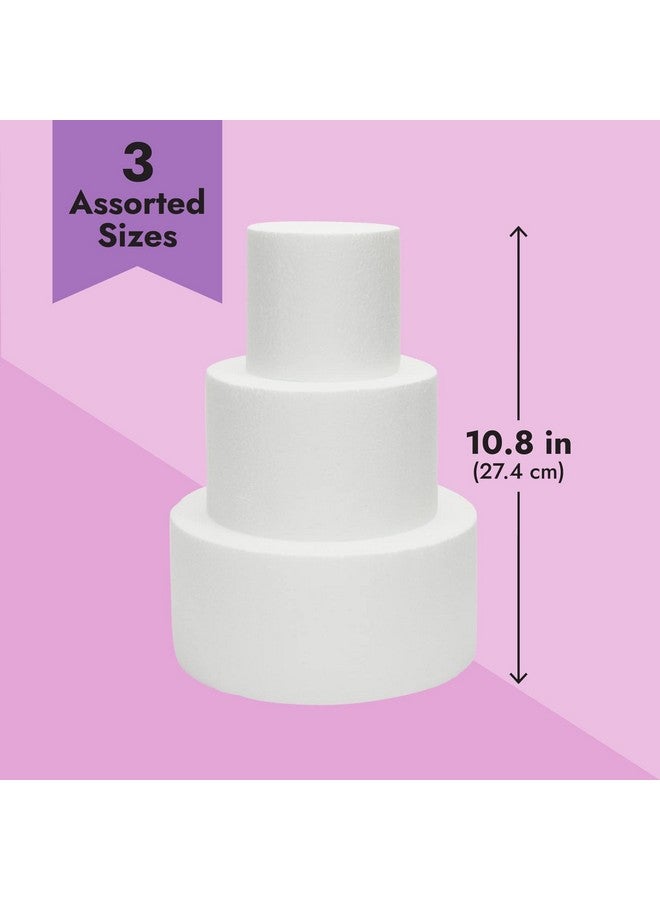Bright Creations 3 Piece Round Foam Cake Dummy Set for Decorating, Faux Cake in 3 Sizes for Birthday, Wedding Display (10.8 Inches Tall) - Image 4