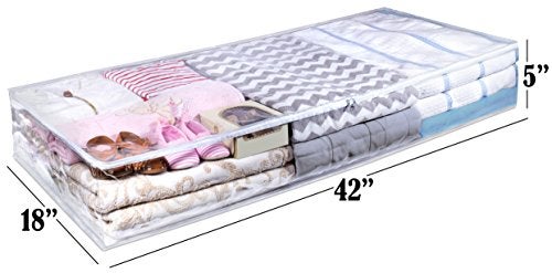 Masirs Clear Underbed Storage Bag, Durable Vinyl Material to Shield Your Contents from Dust, Dirt and Moisture, Easy Gliding Zipper for Easy Access and Label Pocket for Easy Identification, (2-Pack) - Image 2