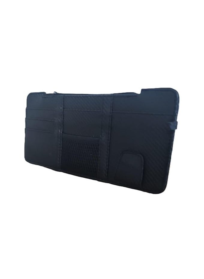 منظم سيارة من الجلد الصناعي – تخزين على حاجب الشمس مع فتحات بطاقات، جيب شبكي، مشبك مغناطيسي للنظارات وحامل قلم – مناسب لجميع السيارات والدفع الرباعي (أسود كربون فايبر، كبير) - Image 3