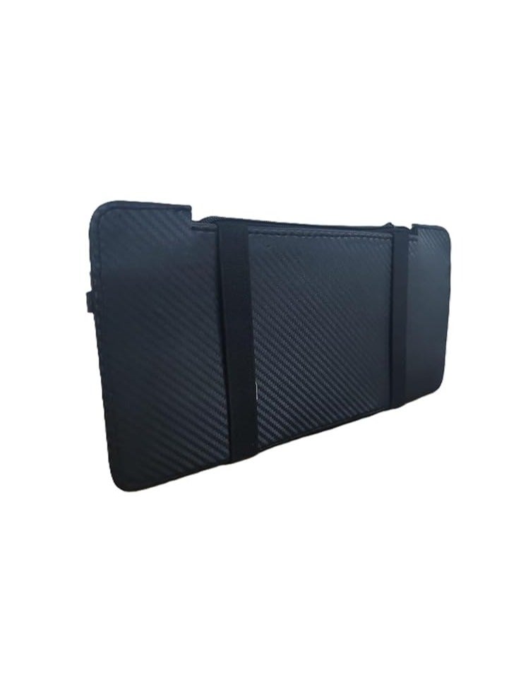 منظم سيارة من الجلد الصناعي – تخزين على حاجب الشمس مع فتحات بطاقات، جيب شبكي، مشبك مغناطيسي للنظارات وحامل قلم – مناسب لجميع السيارات والدفع الرباعي (أسود كربون فايبر، كبير) - Image 2