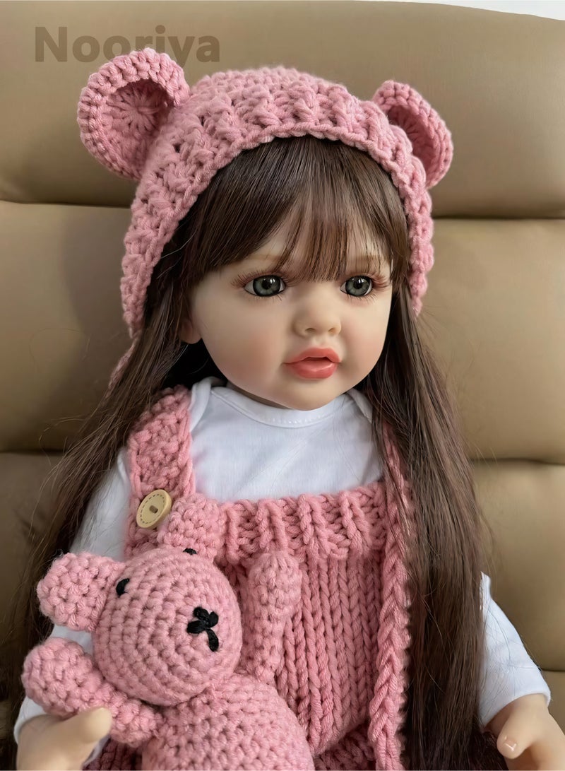 نُورِيَّة دمية للأطفال حديثي الولادة تشبه الطفل الحقيقي من السيليكون الناعم مقاس 60.96 سم مع ملابس للدمية ولعبة مخملية لسن 3 سنوات فما فوق. - Image 5