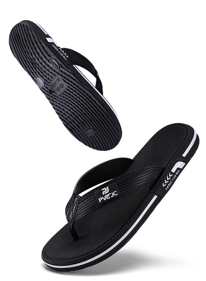 PJ Stylish And Comfortable Men's Flip Flops, Anti-Odor And Non-Slip Sandals, Non-Slip Shower Slippers - Men's Lightweight Slippers, Size 42-43, Black, Indoor Or Outdoor Use  - Image 1