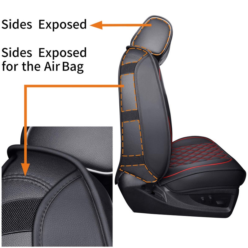 Aierxuan Chevy Chevrolet Silverado GMC Sierra Front Seat Covers Pickup Custom Fit 2007-2026 1500 2500HD 3500HD Crew Double Extended Cab Waterproof Leather Protectors (2 PCS Front, Black-Red) - Image 4