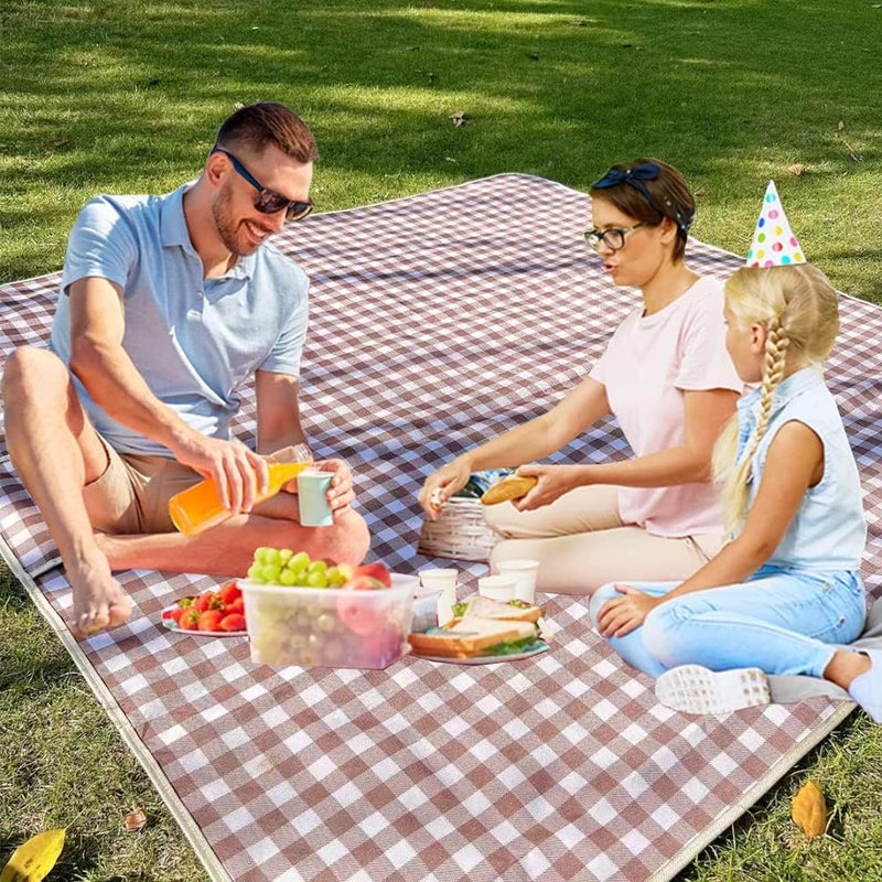 RUIBOLU رويبولو () بطانية نزهة فائقة الحجم، مقاس 80'' × 80''، مقاومة للماء والرمال، قابلة للطي والحمل، مناسبة للتخييم الخارجي، التنزه، السفر، الحدائق العشبية، مهرجانات الموسيقى (لون بني). - Image 5