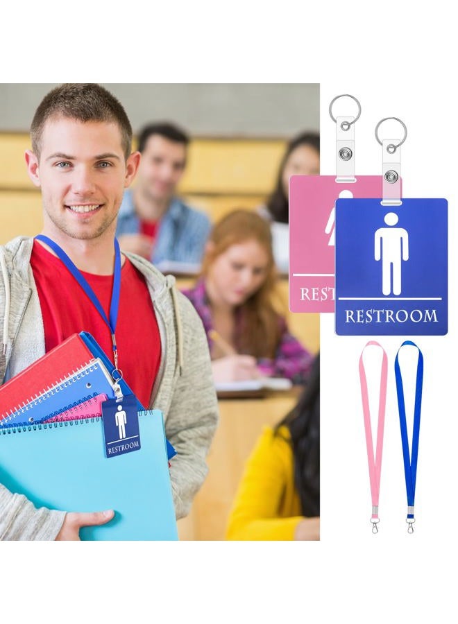 Fuyoooo 6 Set Bathroom Pass Restroom Pass with Key Holder Keychain with Lanyard PVC Blue and Pink Restroom Passes for Classrooms Women Men Students School Supplies - Image 5