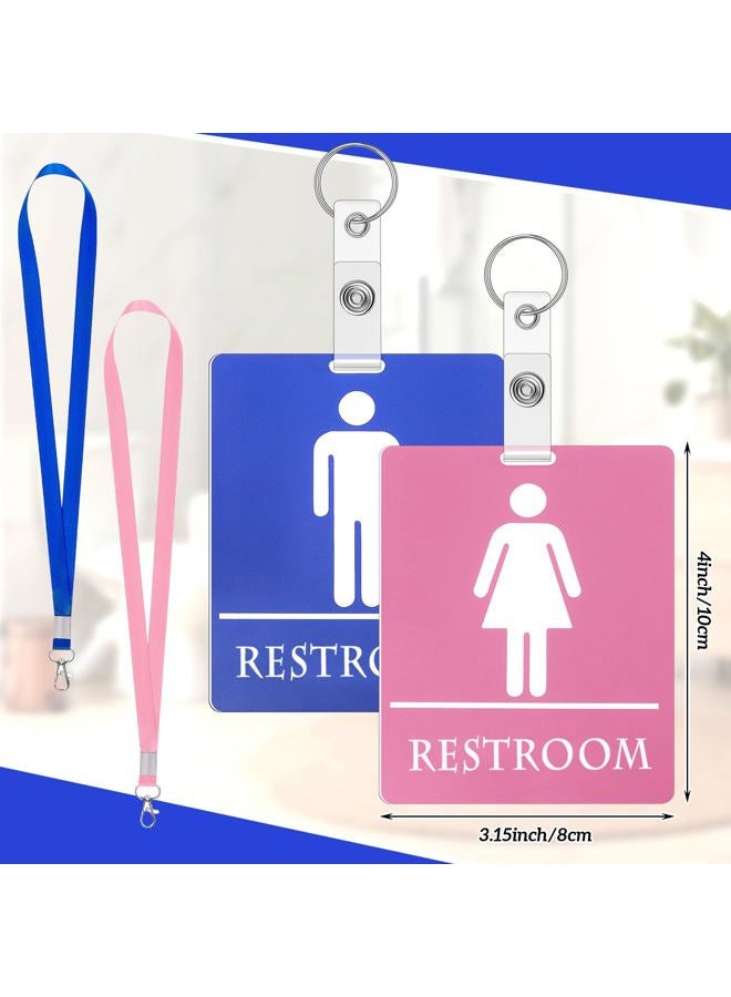 Fuyoooo 6 Set Bathroom Pass Restroom Pass with Key Holder Keychain with Lanyard PVC Blue and Pink Restroom Passes for Classrooms Women Men Students School Supplies - Image 2