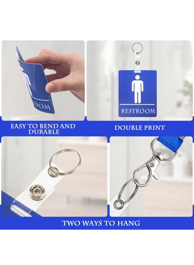 Fuyoooo 6 Set Bathroom Pass Restroom Pass with Key Holder Keychain with Lanyard PVC Blue and Pink Restroom Passes for Classrooms Women Men Students School Supplies - Image 3