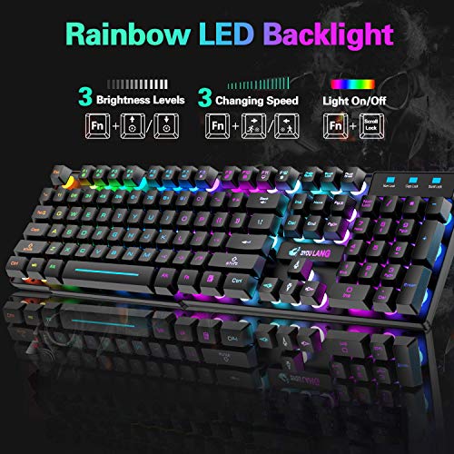 FELICON Wireless Gaming Keyboard and Mouse Combo with Mouse Pad, Rechargeable 2.4GHz Full-Size Keyboard and 2400 DPI Mouse, Rainbow Backlit, Quiet Mechanical Feel, 29-Key Anti-Ghosting for PC Mac Gamer - Image 3