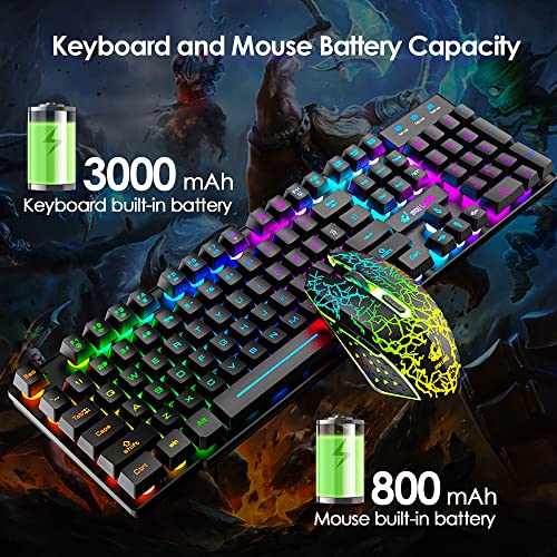 FELICON Wireless Gaming Keyboard and Mouse Combo with Mouse Pad, Rechargeable 2.4GHz Full-Size Keyboard and 2400 DPI Mouse, Rainbow Backlit, Quiet Mechanical Feel, 29-Key Anti-Ghosting for PC Mac Gamer - Image 5