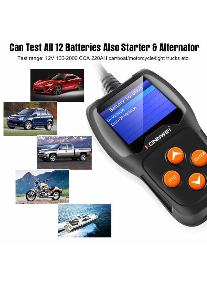 Konnwei KW600 12V Automotive Battery Tester Professional 100-2000 CCA 220AH Car Battery Load Analyzer and Alternator Tester for Car/Boat/Motorcycle - Image 3