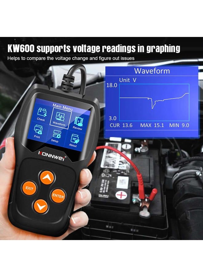 Konnwei KW600 12V Automotive Battery Tester Professional 100-2000 CCA 220AH Car Battery Load Analyzer and Alternator Tester for Car/Boat/Motorcycle - Image 4