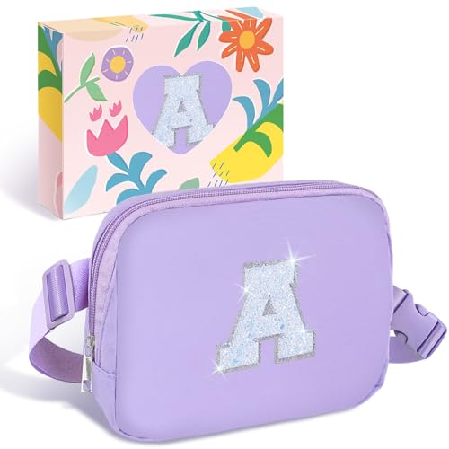 COSHAYSOO Christmas Birthday Gifts for 6 7 8 9 10 11 12 13 Year Old Girls Purple Purse Fanny Pack Initial Crossbody Belt Bag 6-8 8-10 10-12 8-12 Tween Preteen Teen Girl Cute Girly Stuff Letter A - Image 1