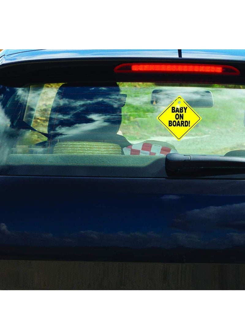 Rubik Baby on Board Car Sign, Kids Safety Warning Sign with Suction Cup for Car Rear Window, Reflective Vehicle Car Signs Pack of 2(12x12cm)  - Image 4