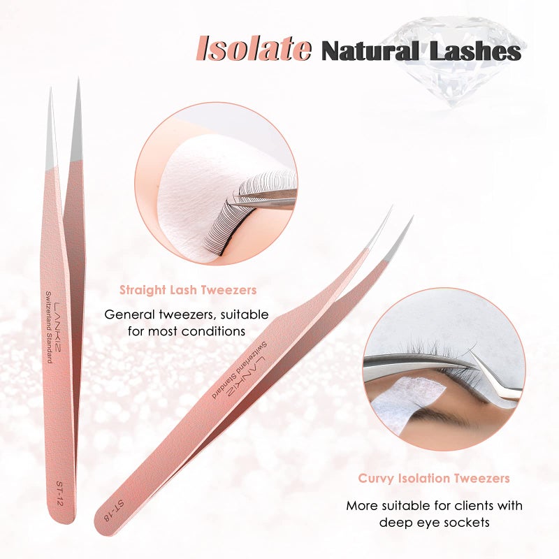 LANKIZ Eyelash Extension Tweezers Set 5 PCS for Eyelash Extensions Stainless Steel Lash Tweezers for Volume Lash Extensions-Rose Gold pinzas para pestaas pelo a pelo - Image 2