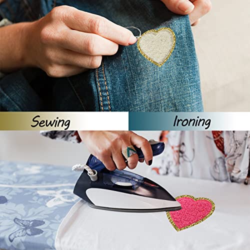 DIILLEU Heart Patches Glitter Chenille,6 PCS DIILLEU Heart Iron on Patches,Chic Embroidered Glitter Chenille Patch with Gold Sequin Border,Valentine's Day Patch for Jackets Clothing Backpack Hat Decoration - Image 4