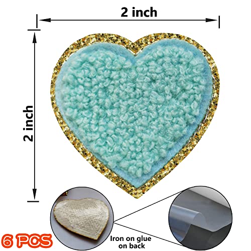 DIILLEU Heart Patches Glitter Chenille,6 PCS DIILLEU Heart Iron on Patches,Chic Embroidered Glitter Chenille Patch with Gold Sequin Border,Valentine's Day Patch for Jackets Clothing Backpack Hat Decoration - Image 3