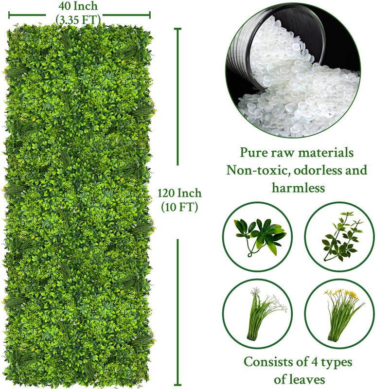 ODTORY Artificial Plant Wall Roll: 40X120 in (33.5 sqft) UV-Anti Ivy Privacy Fence Screen Faux Greenery Panels Backdrop Boxwood Ivy Vine Leaf Hedge Fence for Indoor Outdoor Green Decor - Image 2