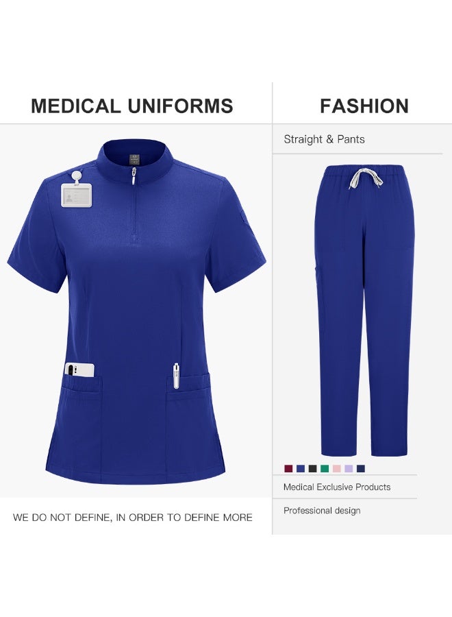 Loquat Womens Medical Scrubs Set Medical Uniform Set Royal Blue - Image 1
