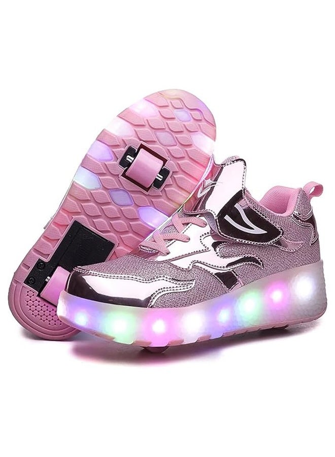 DUNISO زلاجات أطفال رولر، أحذية رياضية بعجلات، أضواء LED متلألئة، قابلة للشحن، مناسبة للأولاد والبنات المبتدئين، أكثر توازنًا، وردي - Image 1
