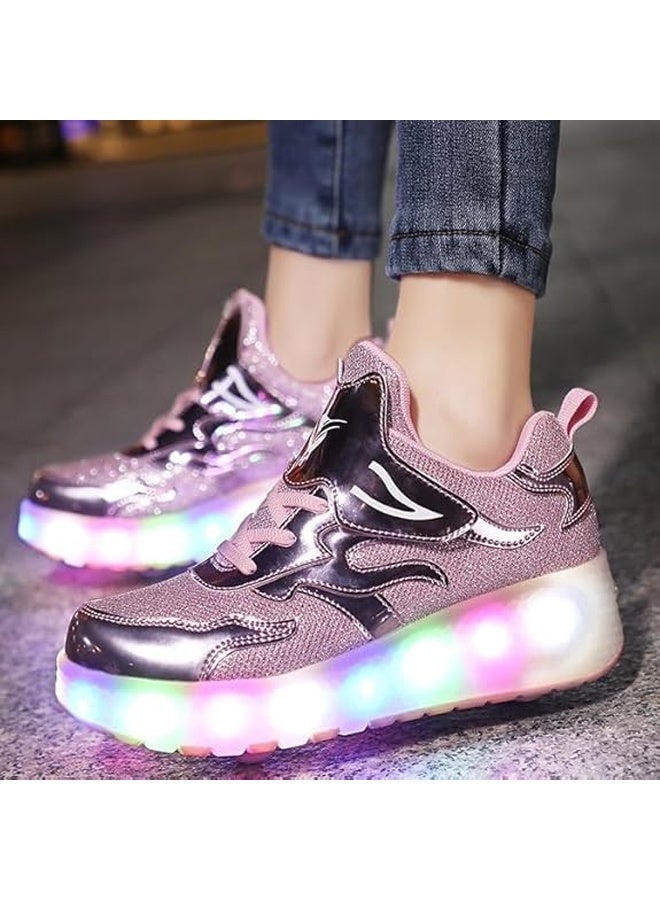 DUNISO زلاجات أطفال رولر، أحذية رياضية بعجلات، أضواء LED متلألئة، قابلة للشحن، مناسبة للأولاد والبنات المبتدئين، أكثر توازنًا، وردي - Image 3