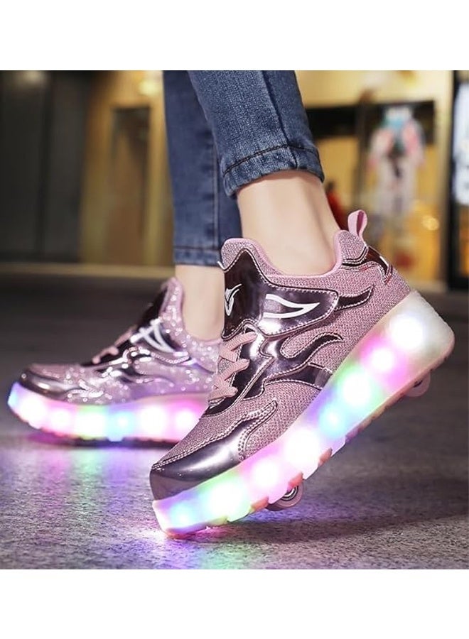 DUNISO زلاجات أطفال رولر، أحذية رياضية بعجلات، أضواء LED متلألئة، قابلة للشحن، مناسبة للأولاد والبنات المبتدئين، أكثر توازنًا، وردي - Image 2