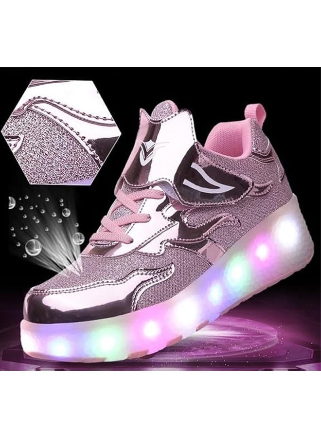 DUNISO زلاجات أطفال رولر، أحذية رياضية بعجلات، أضواء LED متلألئة، قابلة للشحن، مناسبة للأولاد والبنات المبتدئين، أكثر توازنًا، وردي - Image 4