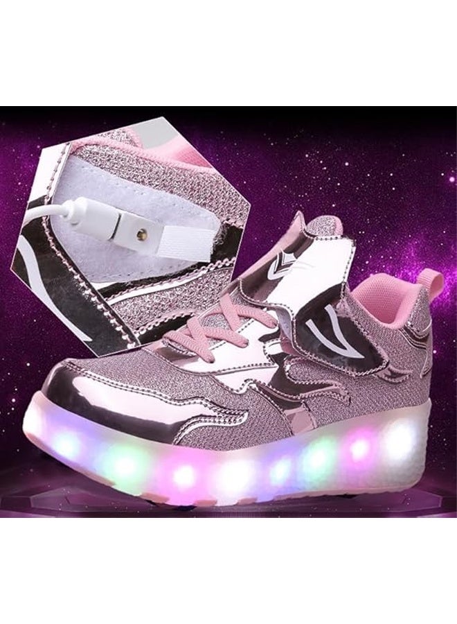 DUNISO زلاجات أطفال رولر، أحذية رياضية بعجلات، أضواء LED متلألئة، قابلة للشحن، مناسبة للأولاد والبنات المبتدئين، أكثر توازنًا، وردي - Image 5