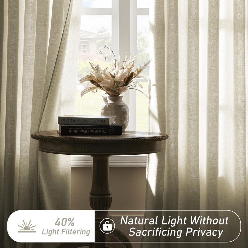 MASWOND Pinch Pleated Sheer Curtains 84 Inches Long for Living Room, Faux Linen Pinch Pleat Drapes for Bedroom Light Filtering Window Curtains with Tieback and Hooks (52" x 84", Natural, 1 Panel) - Image 4
