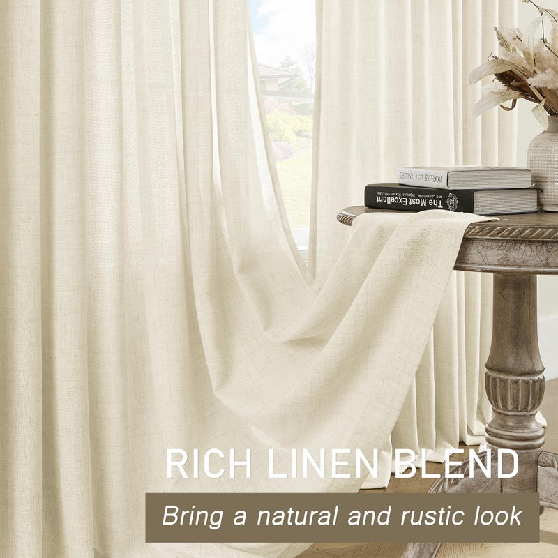 MASWOND Pinch Pleated Sheer Curtains 84 Inches Long for Living Room, Faux Linen Pinch Pleat Drapes for Bedroom Light Filtering Window Curtains with Tieback and Hooks (52" x 84", Natural, 1 Panel) - Image 5