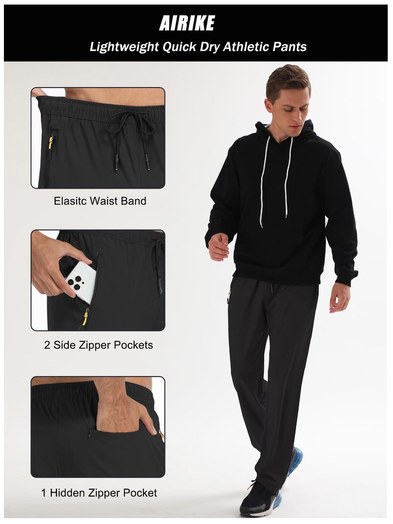 AIRIKE Athletic Pants for Men Water Resistant Quick Dry Lightweight Polyester Workout Warm Up Hiking Sweatpants with Pockets Black - Image 3