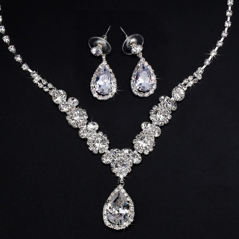 Cocide Silver Jewelry Set for Women Crystal Tiara and Necklace Kit for Girls Rhinestone Crown Earrings Neck Accessories for Bride Wedding Birthday Party Bridal Prom Bridesmaid Dress up - Image 5