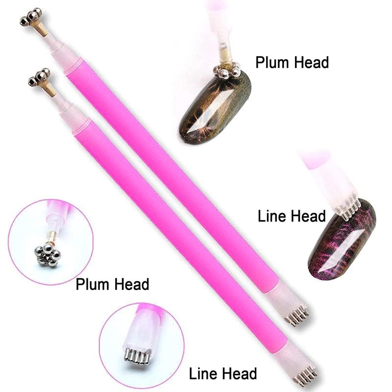 BOZLIN 2 Pcs 3D Cat Eyes Nail Art Magnetic Pen Set Double Head Magnet Stick UV Gel Magic Manicure Tools For DIY - Image 4