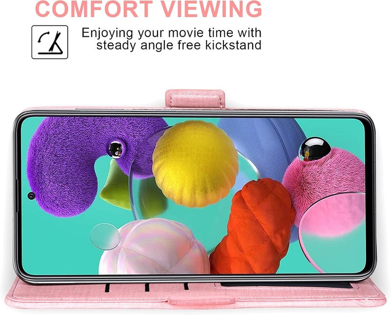 Asuwish Compatible with Samsung Galaxy A51 4G Wallet Case Tempered Glass Screen Protector and Leather Flip Cover Card Holder Cell Phone Cases for Glaxay A 51 Gaxaly M40S 51A A515F S51 Women Men Pink - Image 4