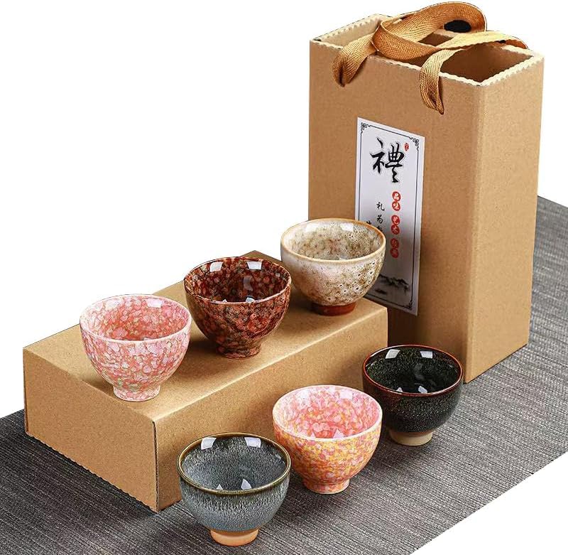 WZHSBSAQ Teacups, Sake Cups Handmade Ceramic Mug Set 2.5 oz (Approx. 70.9 g) 6 Color Earthenware Teacups, Sake Cups (Set of 6) - Image 1