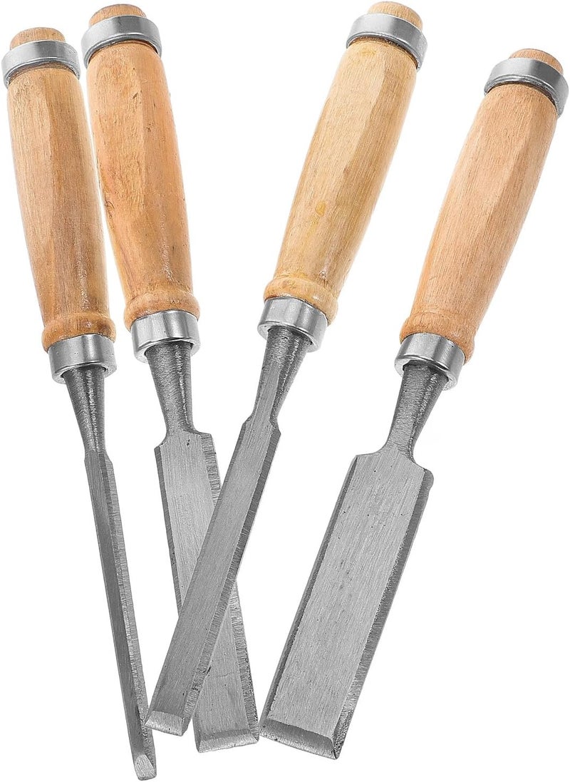 Garneck Wood Chisel Set 4pcs with Wooden Handles Flat Carving Chisels for Woodworking Engraving and Sculpting Woodcraft Tools with Cast Iron Hanging Pouch for DIY Woodcutting - Image 1