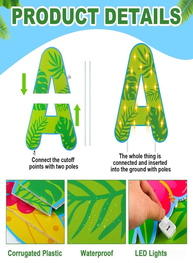 Lineshading 5 Pcs LED Aloha Yard Sign Aloha Surfboard Sign Tropical Summer Lawn Sign Light up Hawaiian Outdoor Decor Plastic Sign with Stakes for Summer Beach Garden Party Decor(Tropical) - Image 3