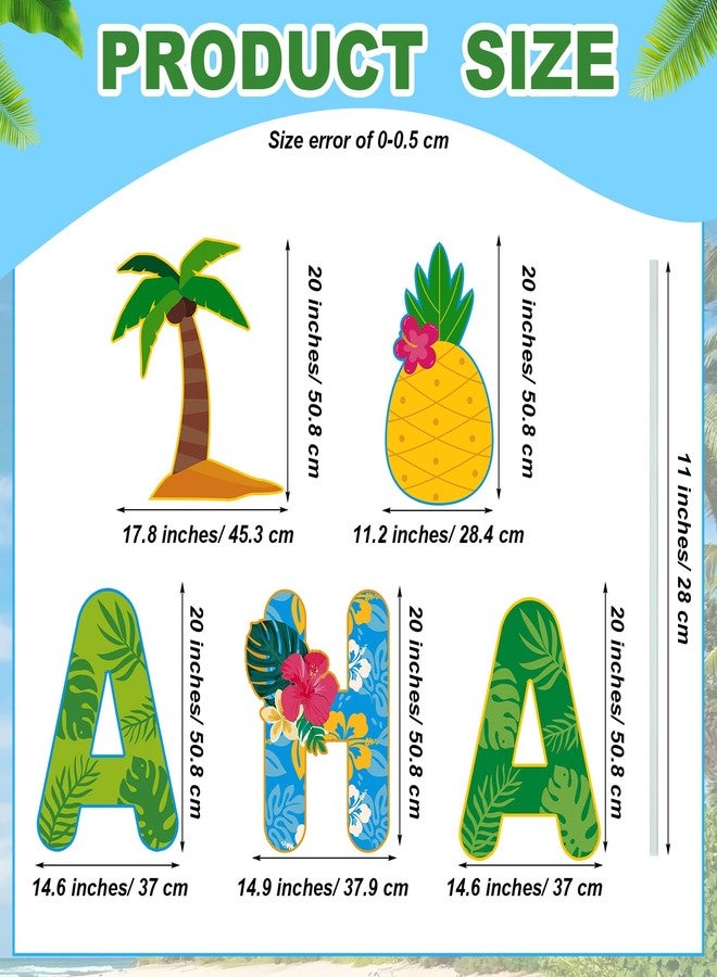 Lineshading 5 Pcs LED Aloha Yard Sign Aloha Surfboard Sign Tropical Summer Lawn Sign Light up Hawaiian Outdoor Decor Plastic Sign with Stakes for Summer Beach Garden Party Decor(Tropical) - Image 2