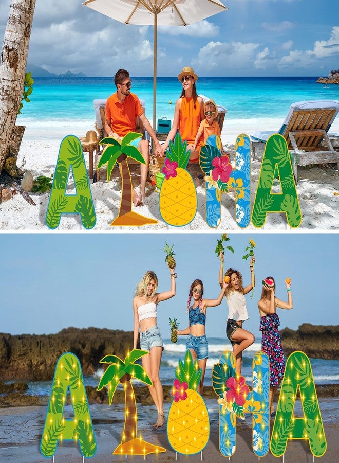 Lineshading 5 Pcs LED Aloha Yard Sign Aloha Surfboard Sign Tropical Summer Lawn Sign Light up Hawaiian Outdoor Decor Plastic Sign with Stakes for Summer Beach Garden Party Decor(Tropical) - Image 5