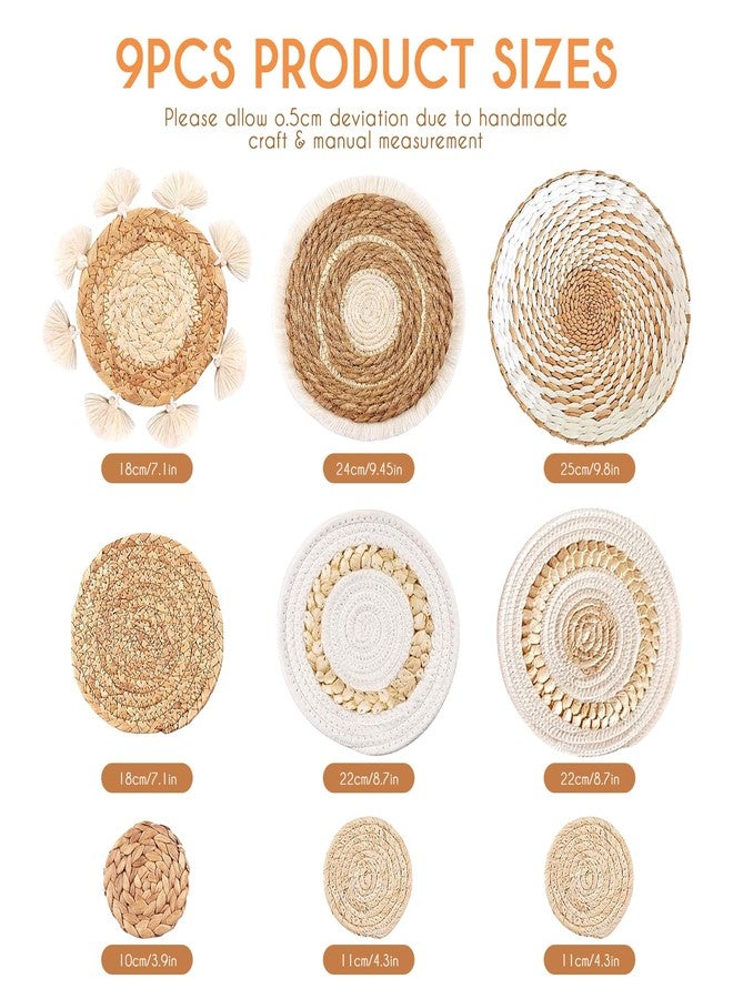 COM4SPORT 9PCS Boho Wall Baskets Set,Seagrass Rattan Wicker Basket Boho Wall Decor Boho Room Decor,Round Handmade Hanging Wall Basket Decor Wall Art for Farmhouse Living Room Bedroom Display Table Kitchen Home - Image 2