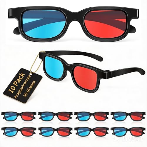 SHINEOFI 10Pcs Anaglyphoscope 3D Glasses with Red Blue Lens Lightweight Abs Frame Comfortable Fit for 3D Movies Gaming Video Display on TV Computer Monitor Projectors - Image 1