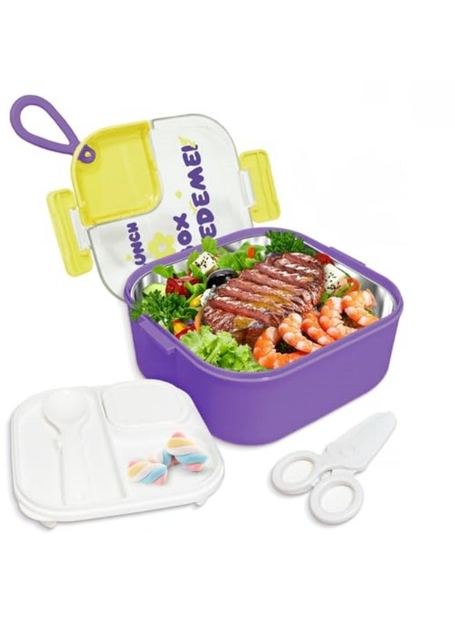 جيجيرو صندوق غداء، حاوية صندوق بينتو من الفولاذ المقاوم للصدأ مع مقسم، حاوية غداء سلطة، مع مجموعة أدوات مائدة محمولة وحاوية صلصة مانعة للتسرب - Image 1