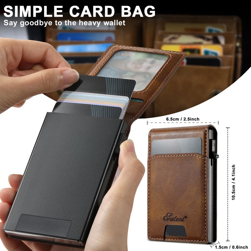 Suteni Flip Card Slot Po Frame Wallet Button Card Box Automatic Pop-Up Card Pu Leather - Image 3